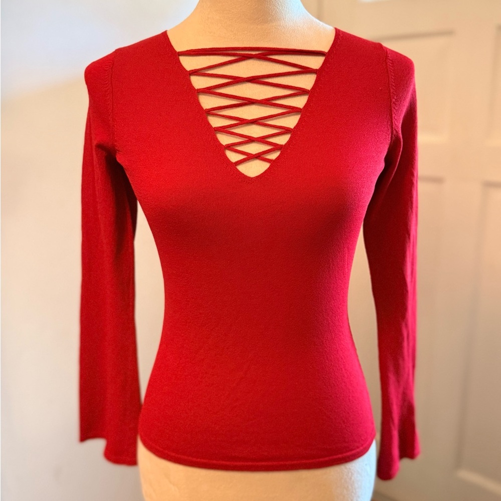 The Limited Red Crisscross Long Sleeve Top